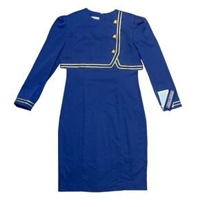 Vintage‎ Jessica Howard navy blue stewardess dress with military cropped jacket